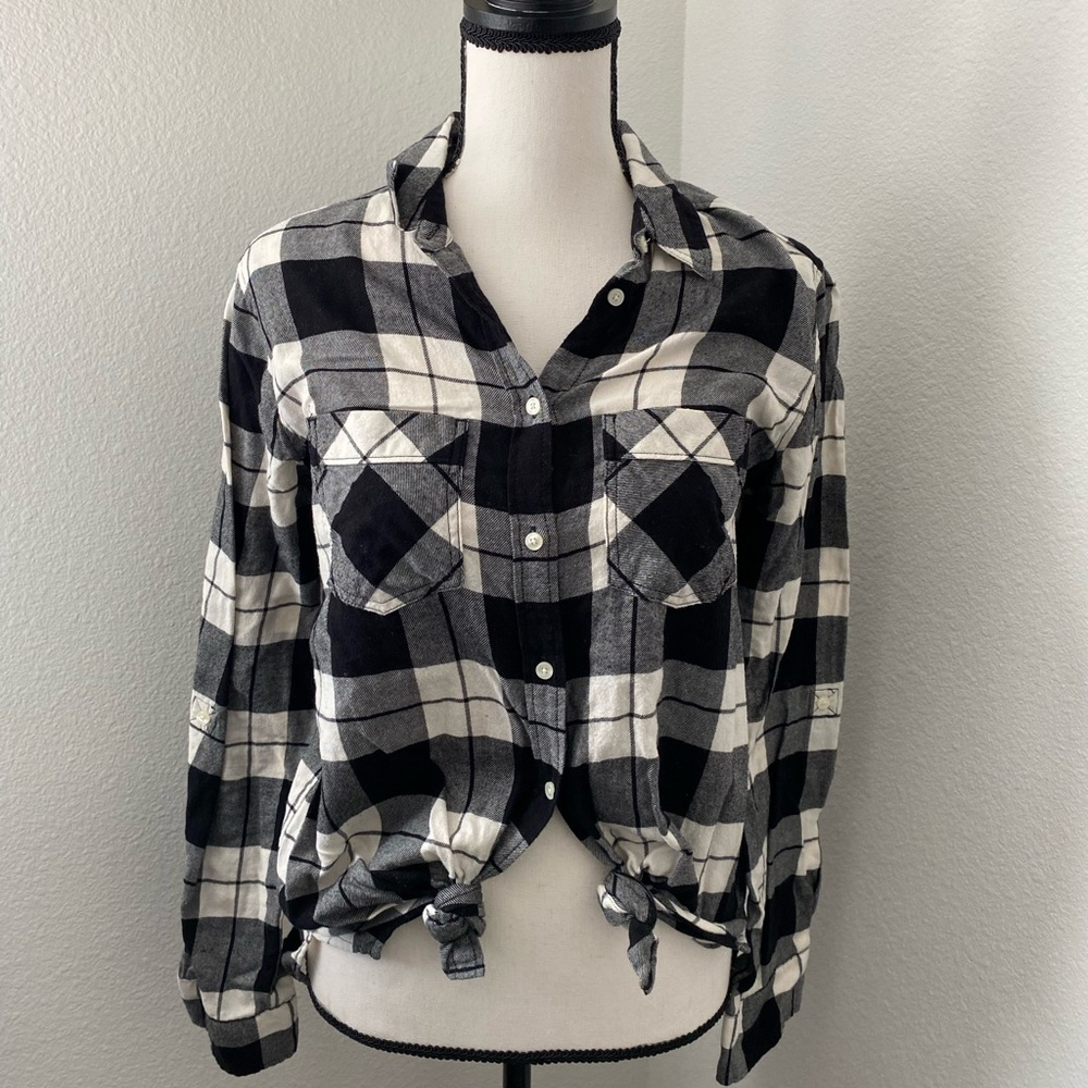 Express black and white plaid button up
